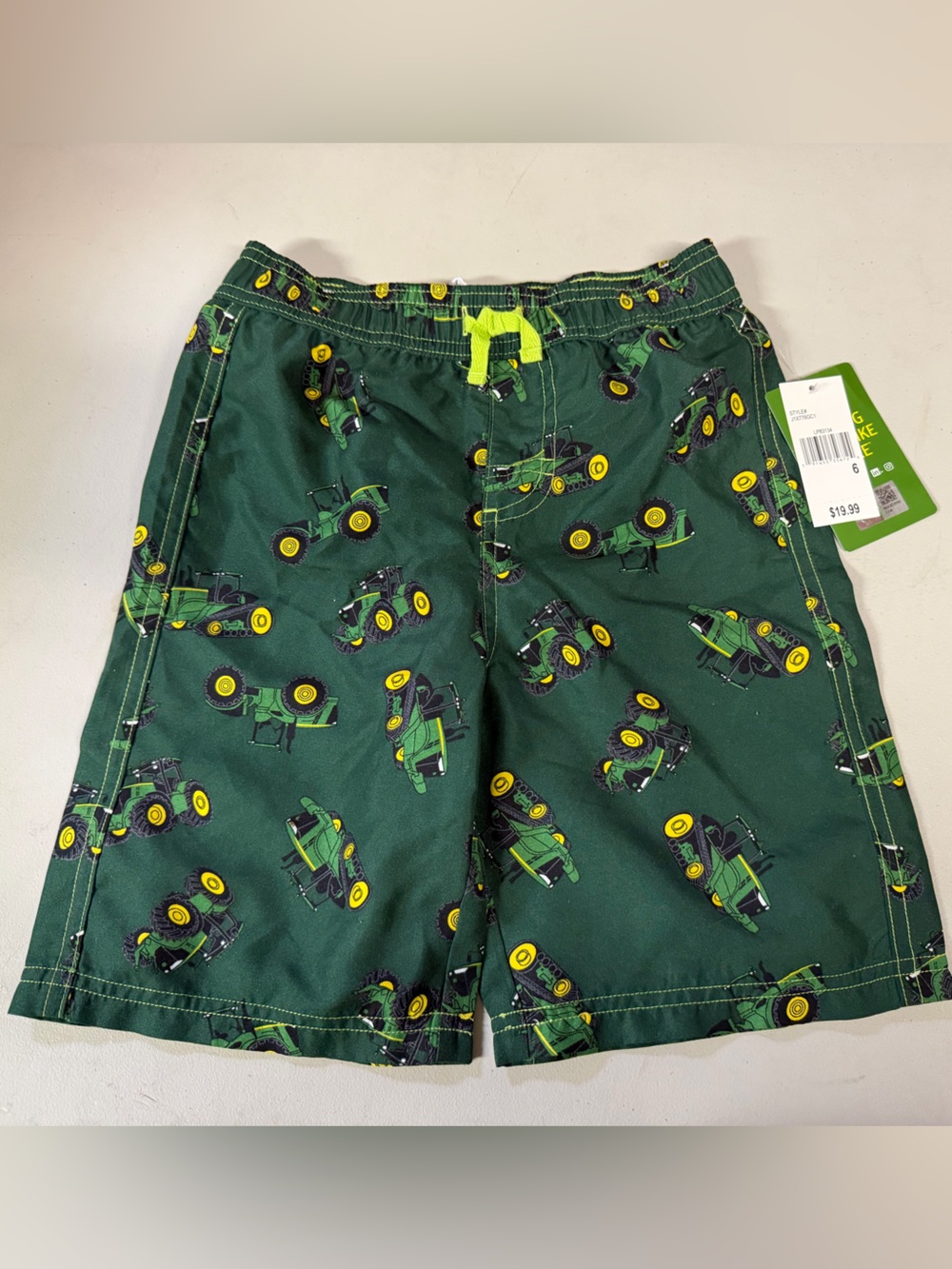 NWT John Deere green Tractor Print Kid's Swim Shorts boys size 6